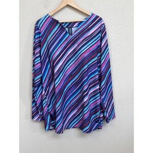 NWT Swim365 by Swimsuits For All Purple Striped Long Sleeve Swim Top Size 18